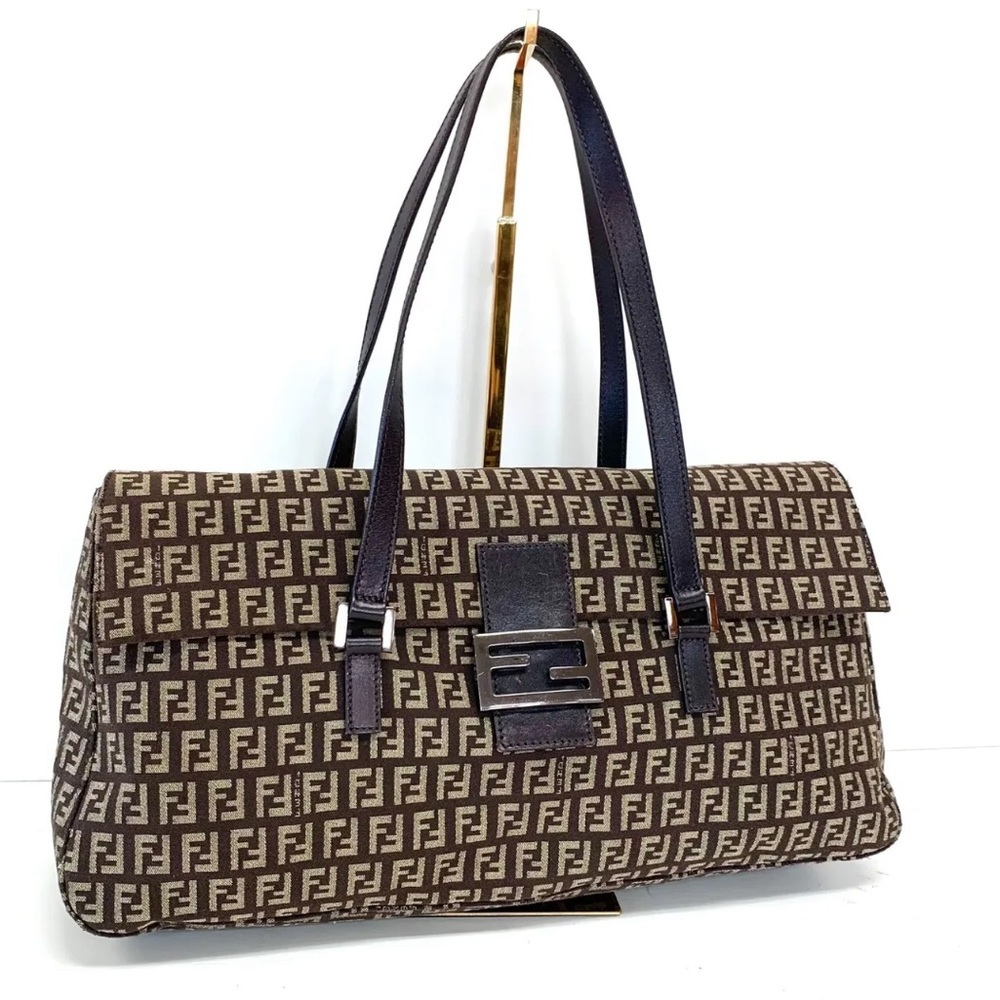 Brown Fendi Zucchino Baguette Shoulder Bag in Canvas